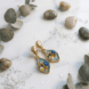 Blue floral resin drop earrings with gold plating