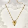 Gold puff heart pendant necklace for women