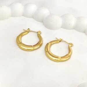 Gold bamboo hoop earrings for women