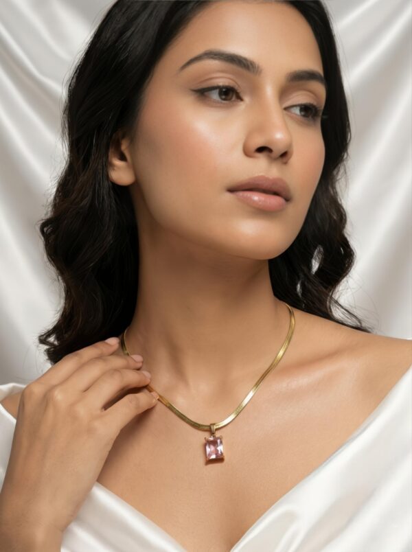 Minimal pink stone pendant necklace with premium gold finish