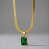 Minimal emerald pendant with gold finish chain stylish jewelry