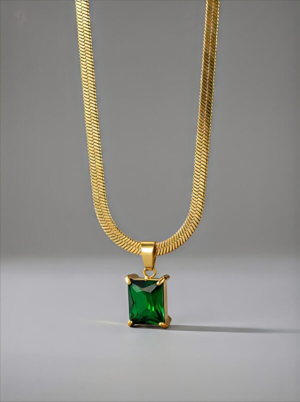 Minimal emerald pendant with gold finish chain stylish jewelry