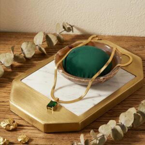 Gold plated emerald green stone pendant necklace with snake chain for women